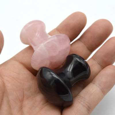 Kit de massage en pierre précieuse naturelle 35*40mm Artisanal Rose Quartz et Black Obsidian Champignons en forme de pierres pour la guérison