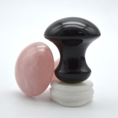 Kit de massage en pierre précieuse naturelle 35*40mm Artisanal Rose Quartz et Black Obsidian Champignons en forme de pierres pour la guérison