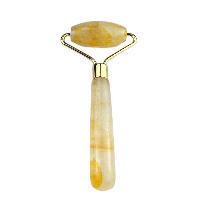 128*58mm Rouleau jaune de citrine en pierre naturelle réelle Massageur facial en glace Rouleau facial soudé Zone de massage lisse