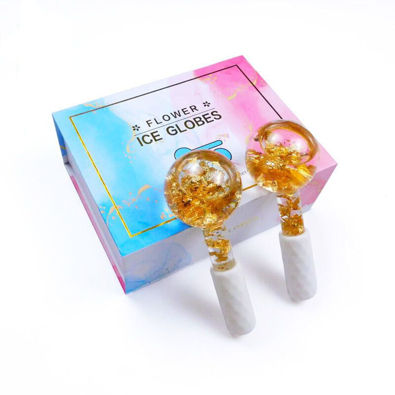 Glace borosilicate 24K feuille d'or globes de glace pour masseur facial pour réduire l'inflammation de l'enflure et les poches sous les yeux