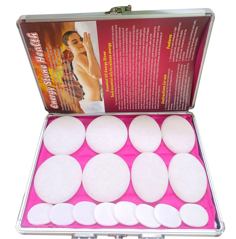 Fonction musicale 16pcs Jade Blanc Pierre d'énergie Beauté Massage chauffage Spa Massage à l'huile essentielle Boîte pour soins de santé personnels