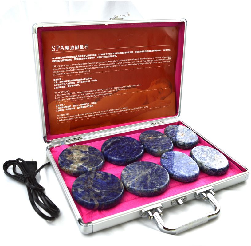 Soins de santé personnels Blue Soddlite 8pcs pierre de massage dans boîte de chauffage en aluminium avec pierres de massage thermique énergie