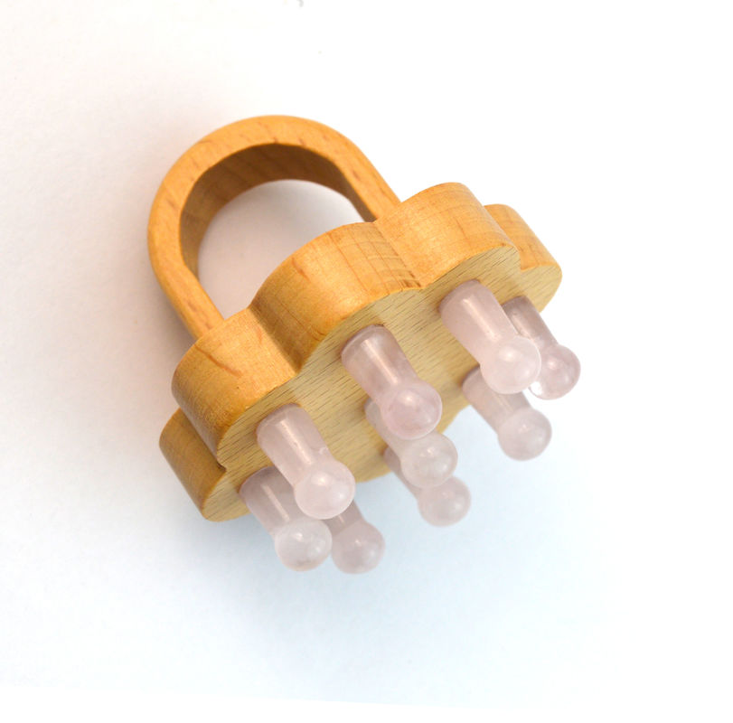 Massage du cuir chevelu à base de quartz rose Peigne de tête soins capillaires Jade Massageur Brosse à cheveux Massage du corps Équipement de massage de la tête relaxante