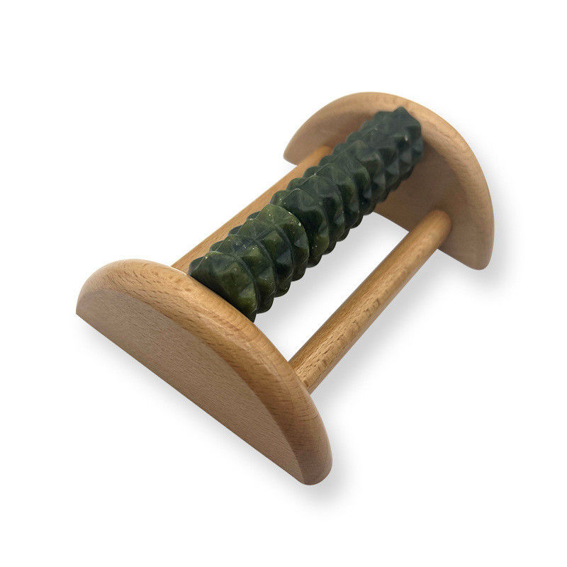 Massageur de pieds de jade personnalisable en bois de hêtre 14*12,8*5,2 cm Rouleau de massage de jade portable