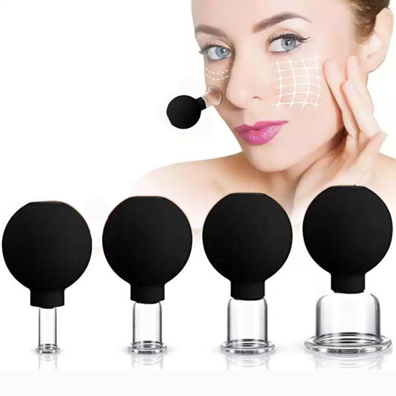 15/25/35/55mm 4 pièces De verre de silicone Coupe à aspiration pour le visage et le corps
