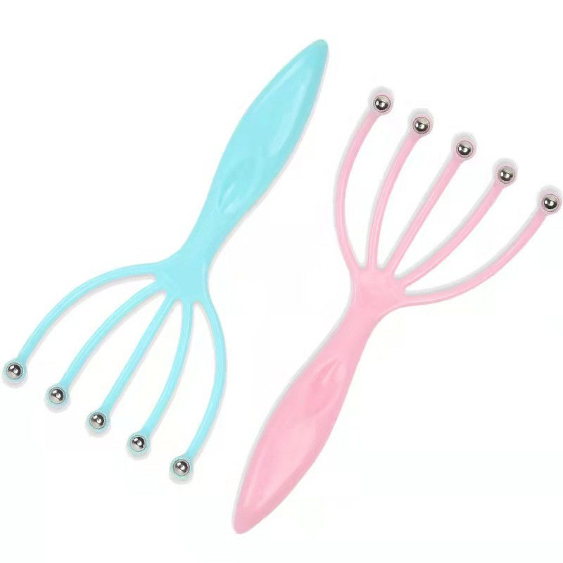 Bleu/Rose Masseur à tête à cinq griffes Boule d'acier pour massages de relaxation du cuir chevelu 100g Soulagement de maux de tête Meridien Dredging Tools