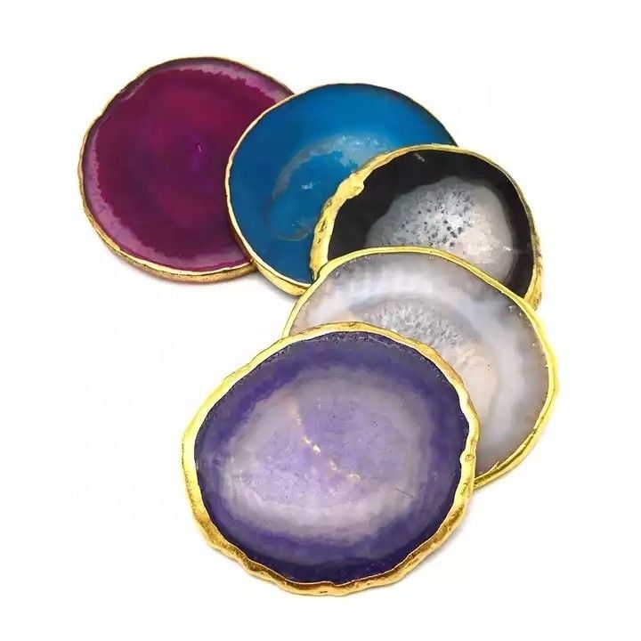 Ovale Polissé Agate de cristal naturel tranches d'or bordure Agate de montagne avec le thème MASCOT forme ovale design ovale