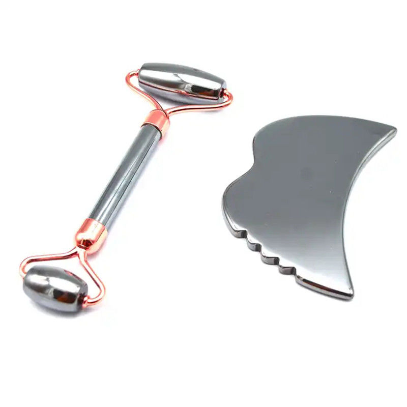 Outils de soins de la peau Pierre énergétique Massageur Guasha pour le visage Les yeux Le cou doigt 5,5 * 14 cm Terahertz d'argent Rouleau facial Gua Sha Set