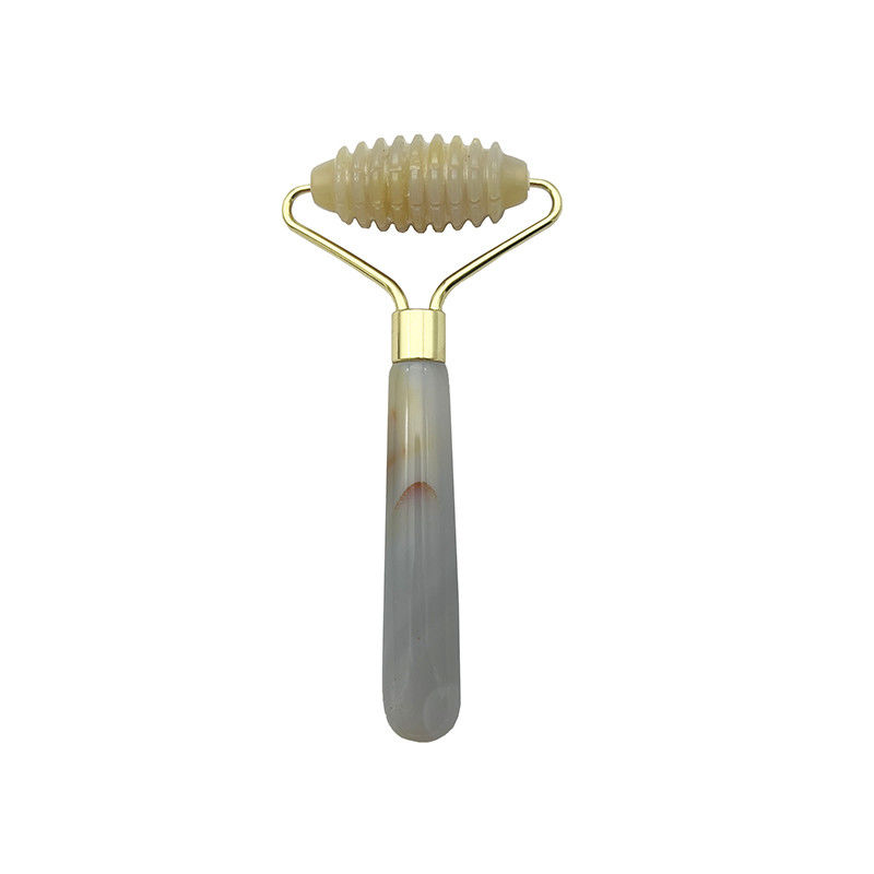 Logo du client 100% gris naturel Agate Roller Jadeite Crystal Beauty Container Massage Stick Équipement de soins de santé du visage
