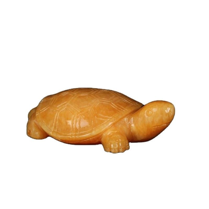 Style Feng Shui Polie de Jade Jaune Tortue de pierre précieuse Bureau de sculpture Totem Bonne chance Charme