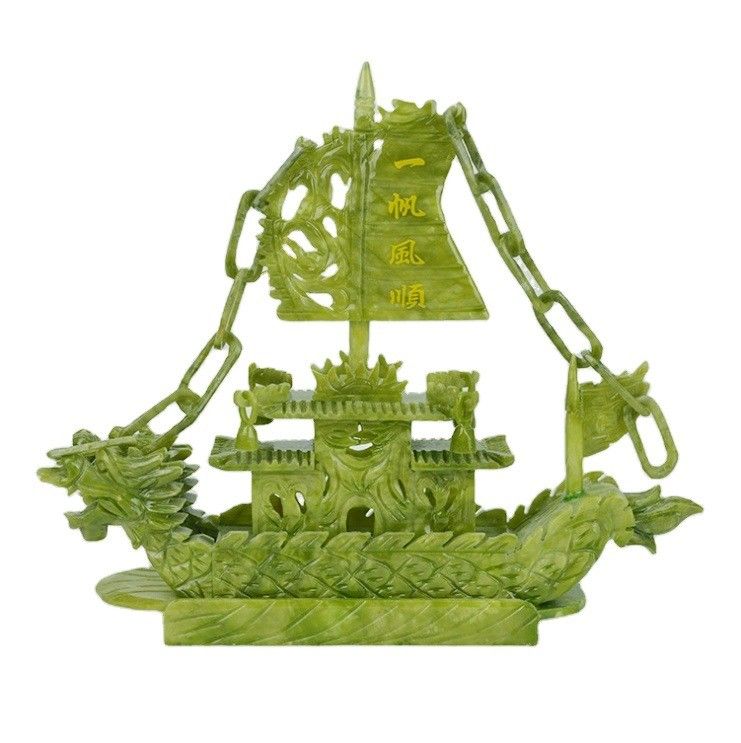 27cm naturel chinois Jade Dragon Boat Craft Pour la décoration OEM ODM accepté