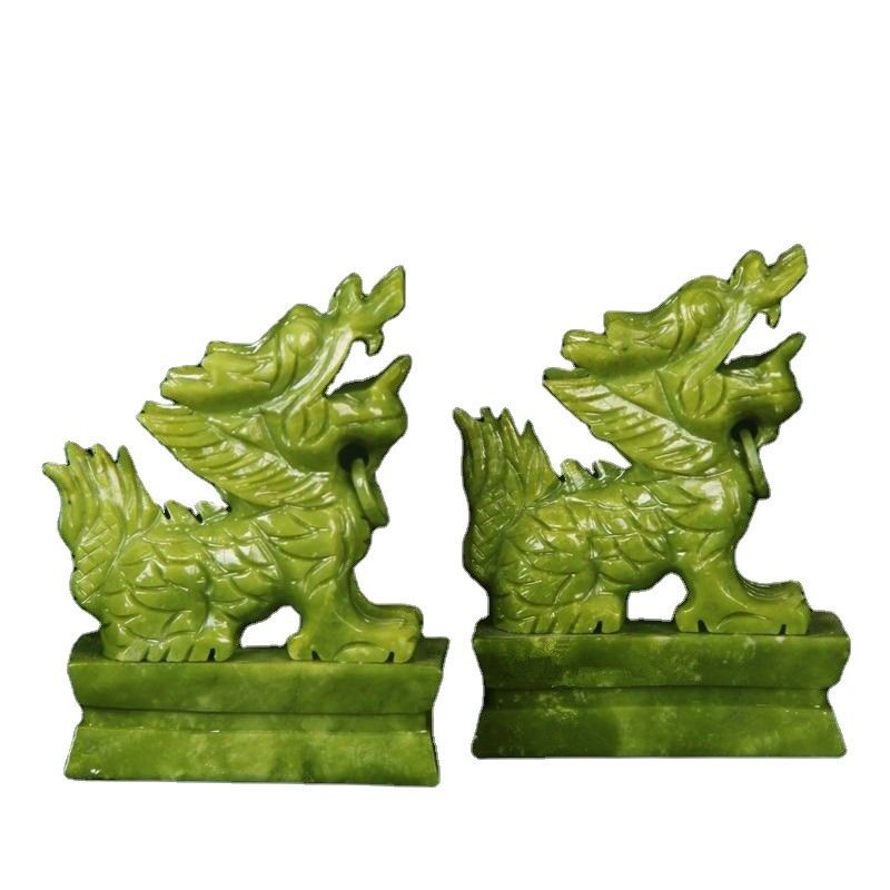Pierre vert Feng Shui gravure figurine animal sculpté Année chinoise Jade Pixiu Statue pour le Feng Shui Paire de décoration