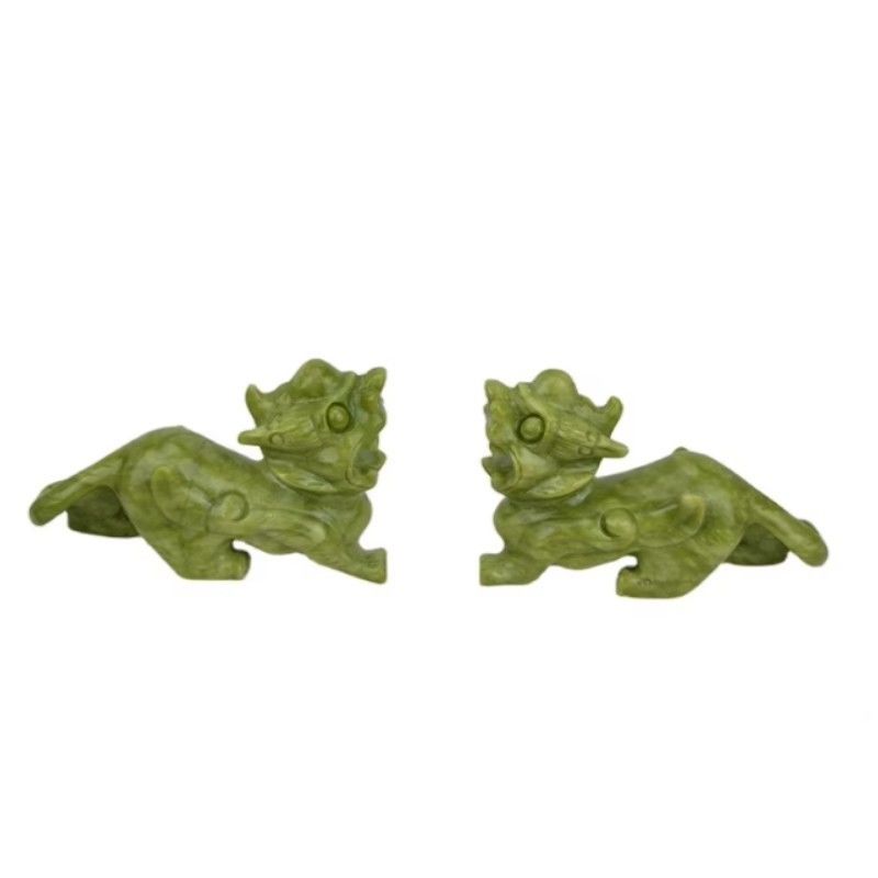 Artisanat vert Feng Shui Décoration de la maison Jade naturel Polissé Pixiu Ornaments Paire de 2 avec et méthode d'impression Autre