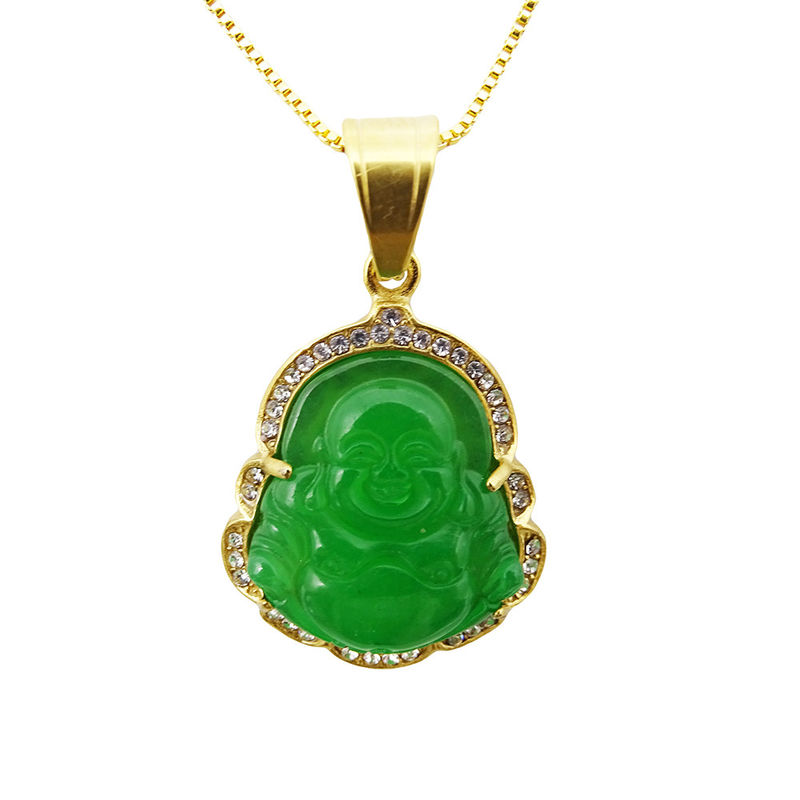 Bouddhisme Thème Gravure Type de sculpture Bouddha sourire chanceux Pendentif Chaîne de collier Amulettes Joyaux pour hommes Femmes Garçons