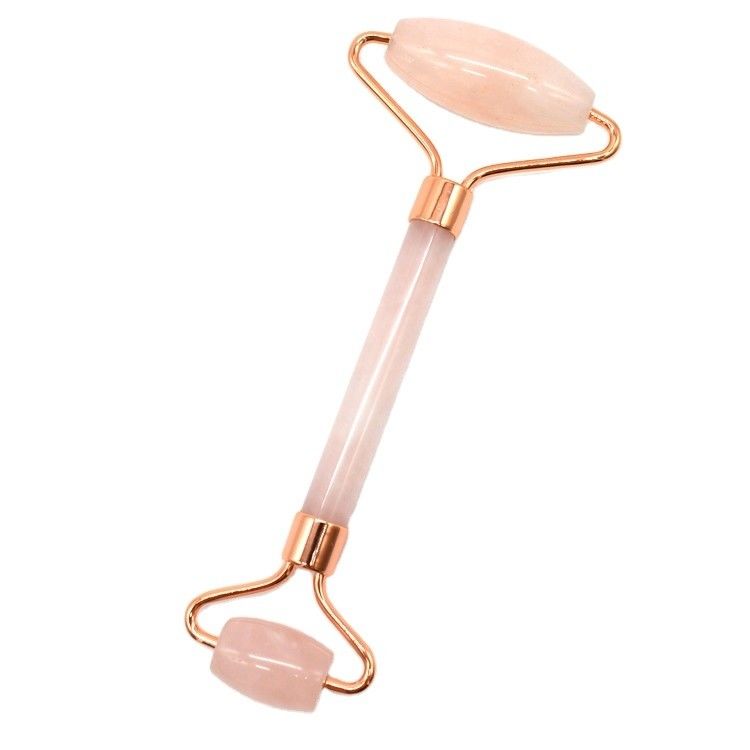 Logo personnalisé Disponibled Rose Gold Jade Roller pour les soins de la peau du visage 100% double tête Rose Quartz naturel Roller Facial Face Slimming