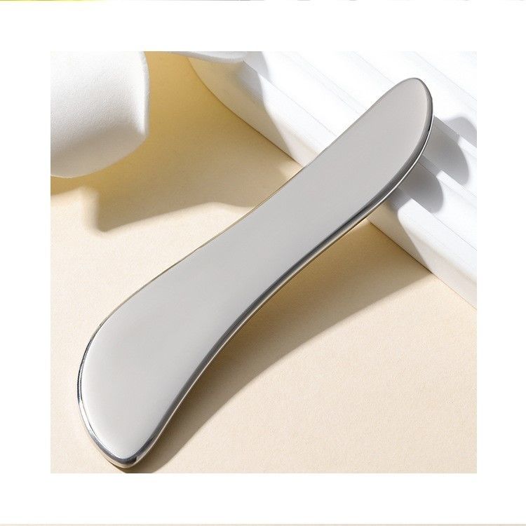 Plaque en acier inoxydable Gua Sha 304 en métal en forme de S Massage du visage et du corps Argent 205*47*4,5 mm