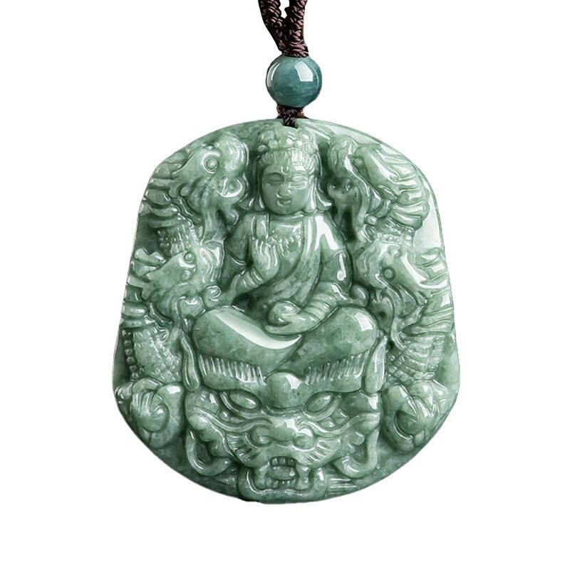 Neuf dragons de jade naturel sculpté Collier de pendentif Guan Yin Un ajout unique à votre collection de bijoux