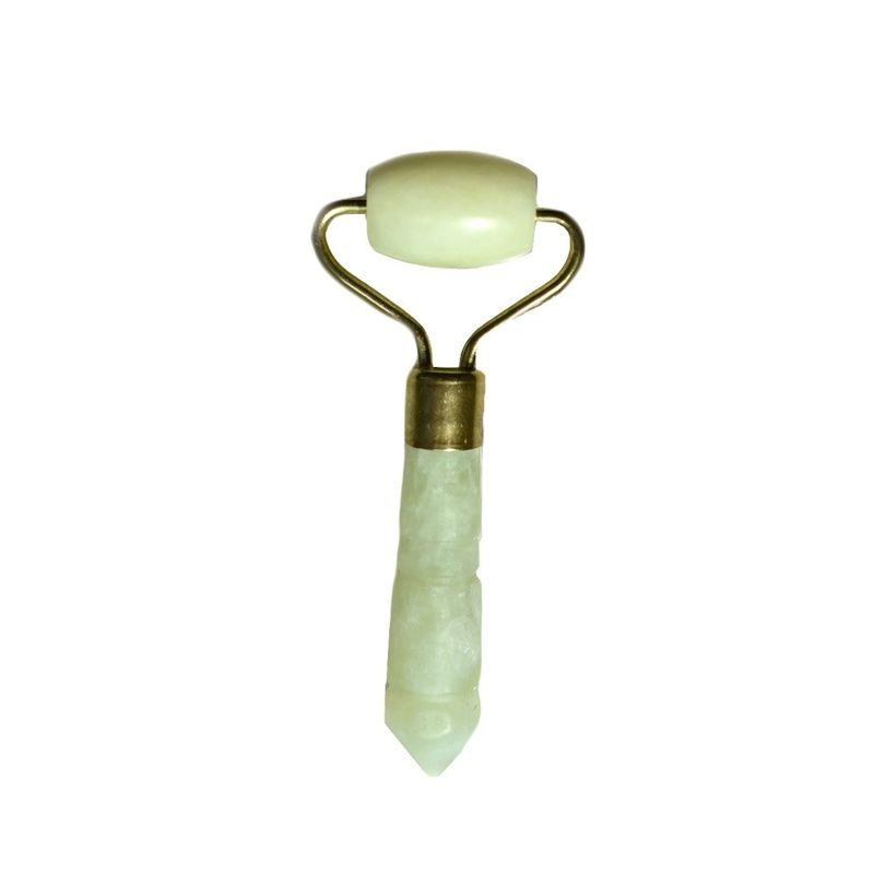 Ruloir facial en pierre de jade argentée pour les yeux et le visage Massage anti-âge Ruloir facial en jade vert naturel Massageur facial 110 * 55mm