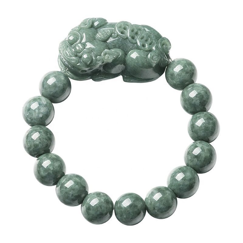 Bracelet en jadeit sculpté Huile verte Pixiu Hommes et femmes Bracelets de charme Accessoires Ringe cadeau d'anniversaire Diamètre de perles 13 mm