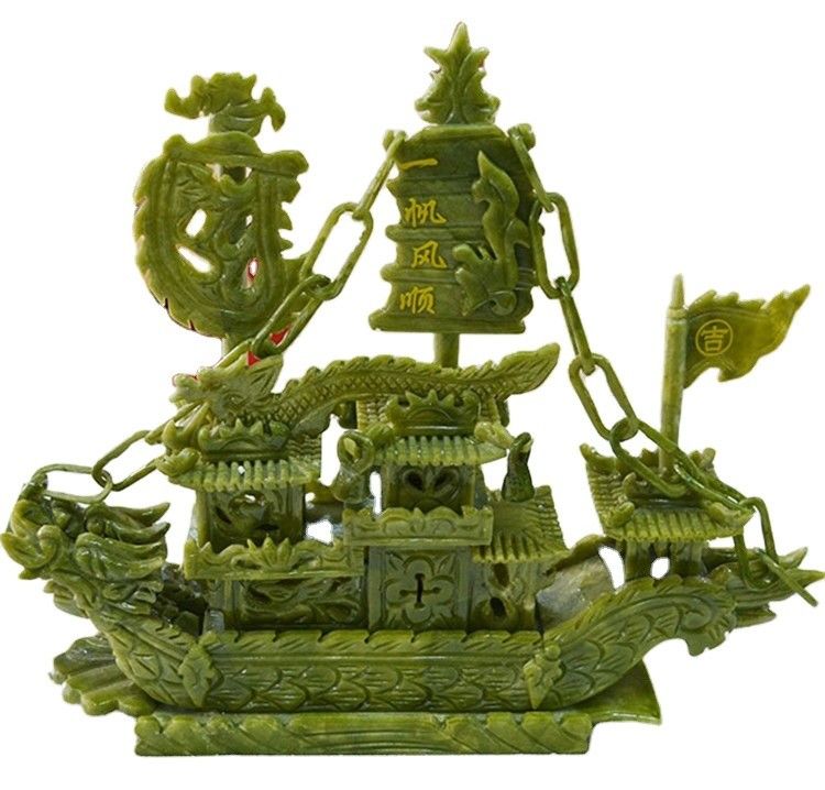 Beau bateau de jade sculpté pour la décoration de la maison et cadeau d'affaires