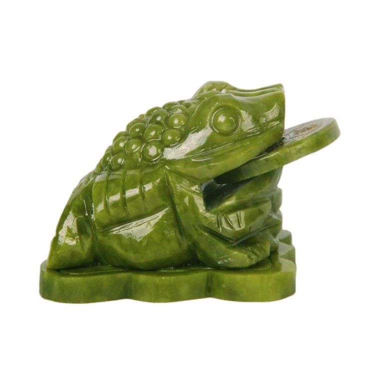 Décoration de tableau de bord de voiture OEM ODM Jade vert naturel crapaud Fengshui grenouille d'argent Gravure pour grenouille de la richesse à trois pattes