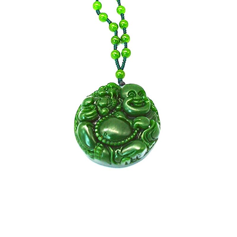 Style Feng Shui Caractéristique régionale Naturel Vert Grand Jade Bonheur Bouddha Collier Collier avec des chaînes