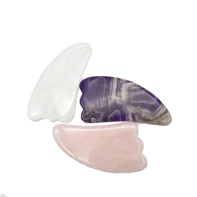 9.5*5.5cm pierre naturelle Gua Sha Outil Rose Quartz / Améthyste / Jade Blanc Outil de massage pour le massage du corps