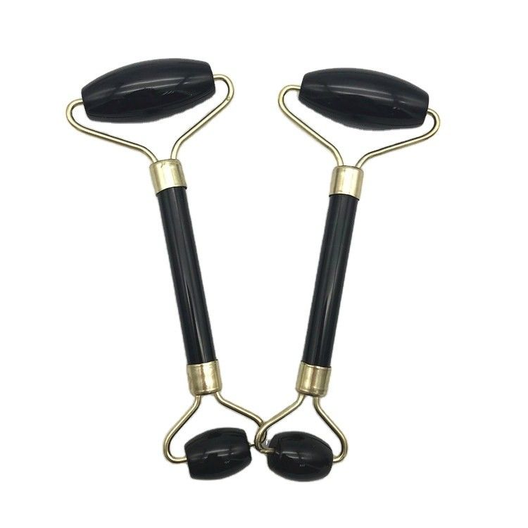 2024 Obsidian Noir Naturel Gua Sha Jade Masseur Facial Guasha Roller pour le soins du visage et du cou Beauté par Silver Metal