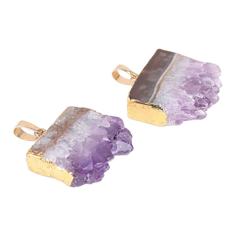 Feng Shui Collier en améthyste d' agate de quartz naturel avec pendentif plaqué d' or et pierres cristallines