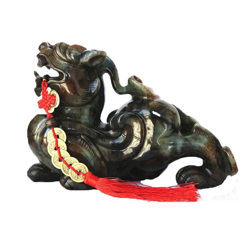 Statue verte de pixiu pour la maison 20 cm pierre précieuse gravure de feng shui figurine sculptée décoration de la maison amour