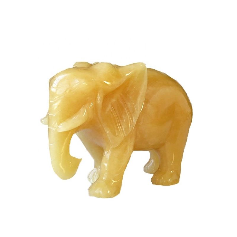 Statue en pierre de l'éléphant de topaze sculptée à la main de 18 cm Statue en cristal pour la décoration intérieure