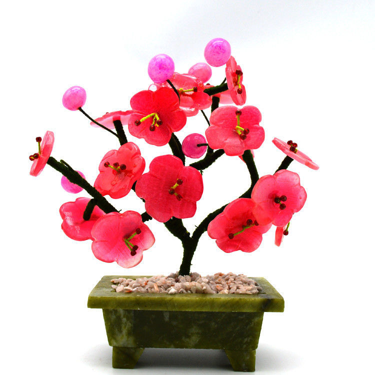 Technique sculpté Jade Prune Arbre d'art populaire Jade Fleur de sculptures Arbre de pierre précieuse pour la décoration de la maison