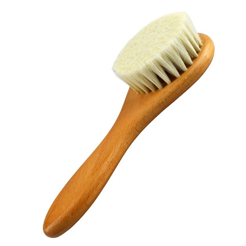 Natural Soft Bristles laine brosse sèche poignée en bois brosse à cheveux de bébé logo personnalisé nettoyage du visage et du corps outil de bain pour le massage de la peau