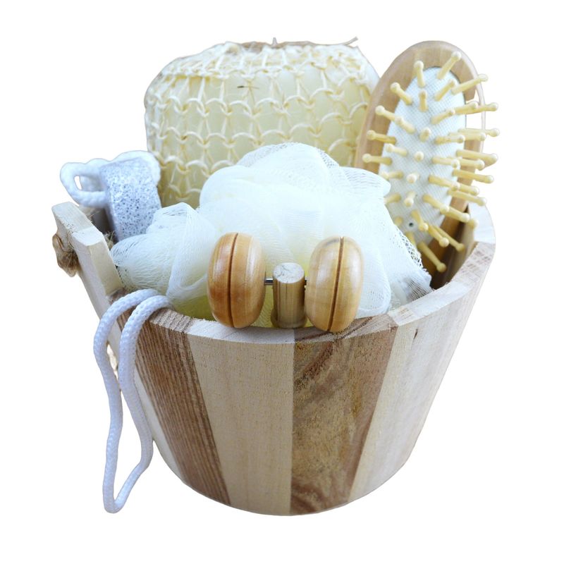 Masseur corporel ensemble bain à fûts cinq pièces avec pierre ponce Masseur facial shampooing peigne éponge de toilette et pouf de douche