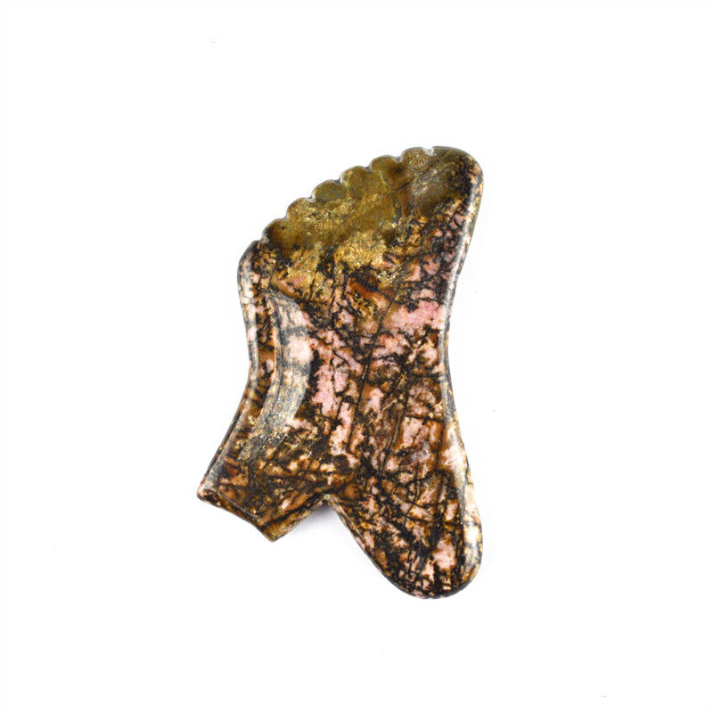 Outil à base de gua-sha de pierre de rhodonite personnalisable Masseur de visage rose et noir pour soulager le cou / épaule / dos / jambe