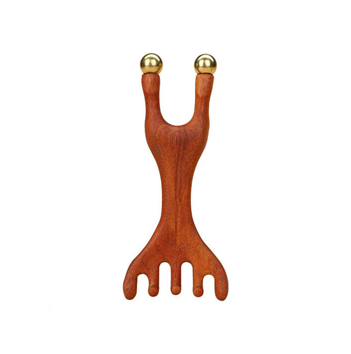 Coiffure en cuivre en forme de corne de cerf rouge Scalpe Méridien Massageur Tête Gua Sha Peigne de massage pour contourner et soulever les traits du visage