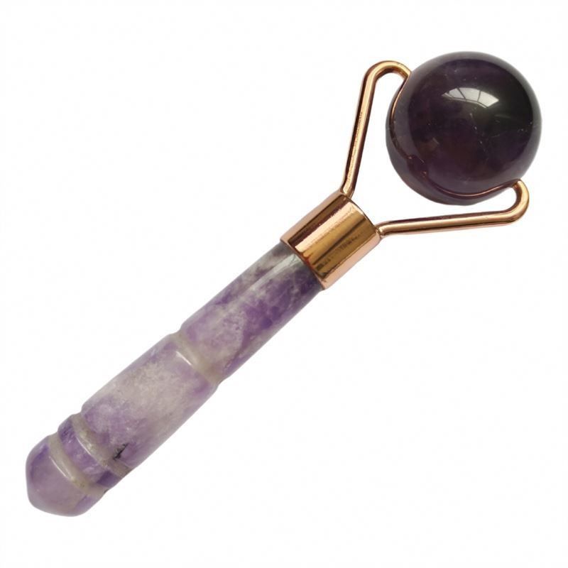 Logo personnalisé Disponibled Natural Améthyste Jade Roller Violets Quartz Roller de massage facial pour la beauté du petit visage