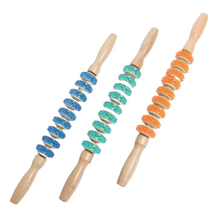 Muscles du corps Rouleau de massage anti-cellulite Perte de poids Relaxation du corps entier Massage à l'aide d'outils de massothérapie du bois Rouleau en PVC à neuf roues