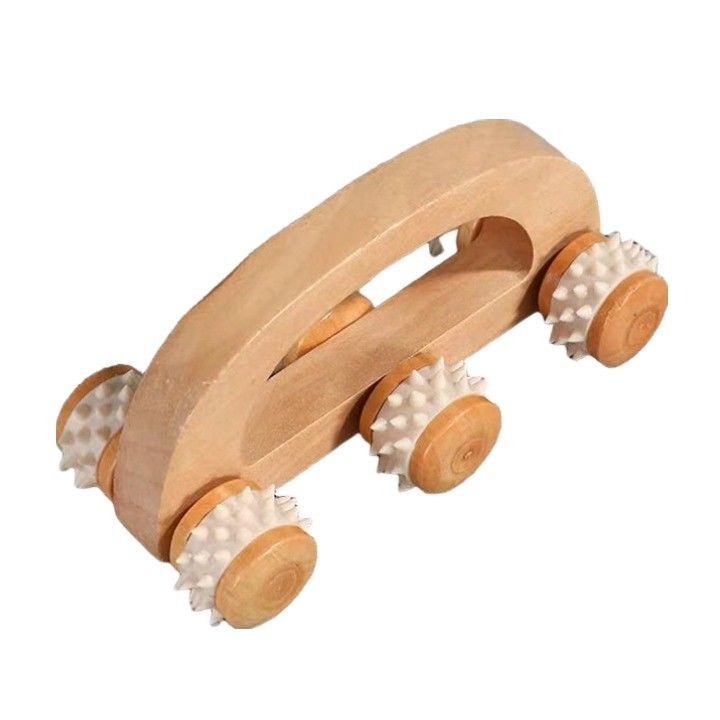 Chariot de massage à rouleaux en bois massif à six roues pour le ménage avec poignée manuelle Guasha Outil de soins de santé du corps Relax Beauty Massager Massage corporel