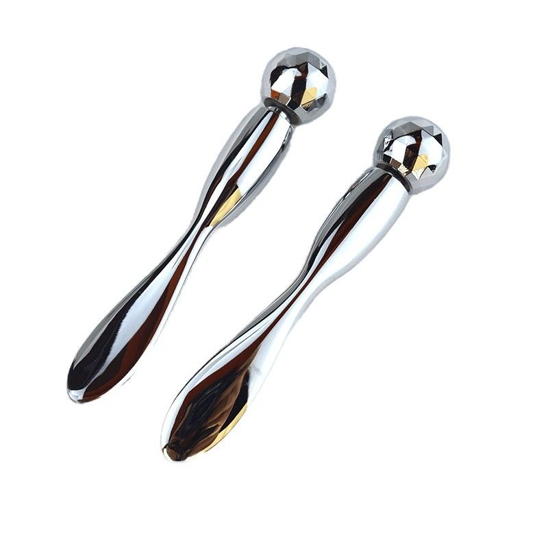 Masseur pour les yeux en acier inoxydable argenté, bâton de massage pour les yeux, crème pour les yeux, cuillère, bille en métal, perles, masseur pour les yeux, soin de la peau, style 2024