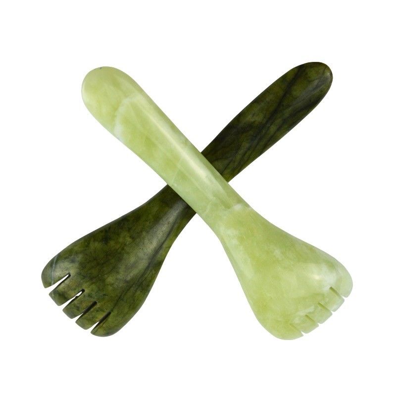 Logo personnalisé disponible vert clair Xiuyan Jade Gua Sha forme cuillère stylo d'acupuncture pour l'acupuncture des yeux cuillère masseur