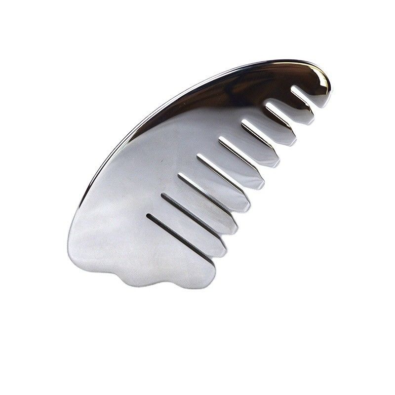 Corne d'argent en forme d'acier inoxydable Gua Sha cuir chevelu Peigne de massage Guasha tête de pierre Massageur de cheveux Salon de beauté