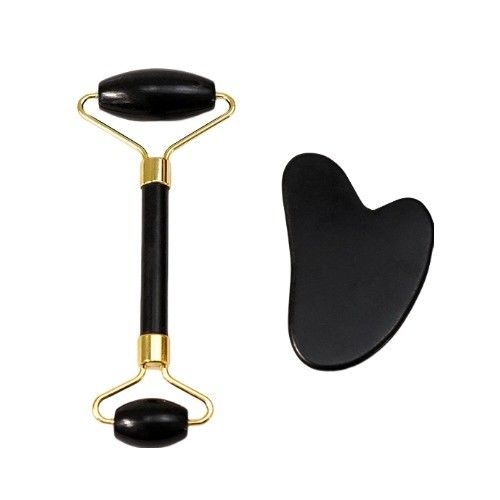 Un grattoir pour le corps personnalisé avec un logo disponible. Un rouleau de massage facial en pierre blanche noire naturelle. Un rouleau de massage en jade noir.