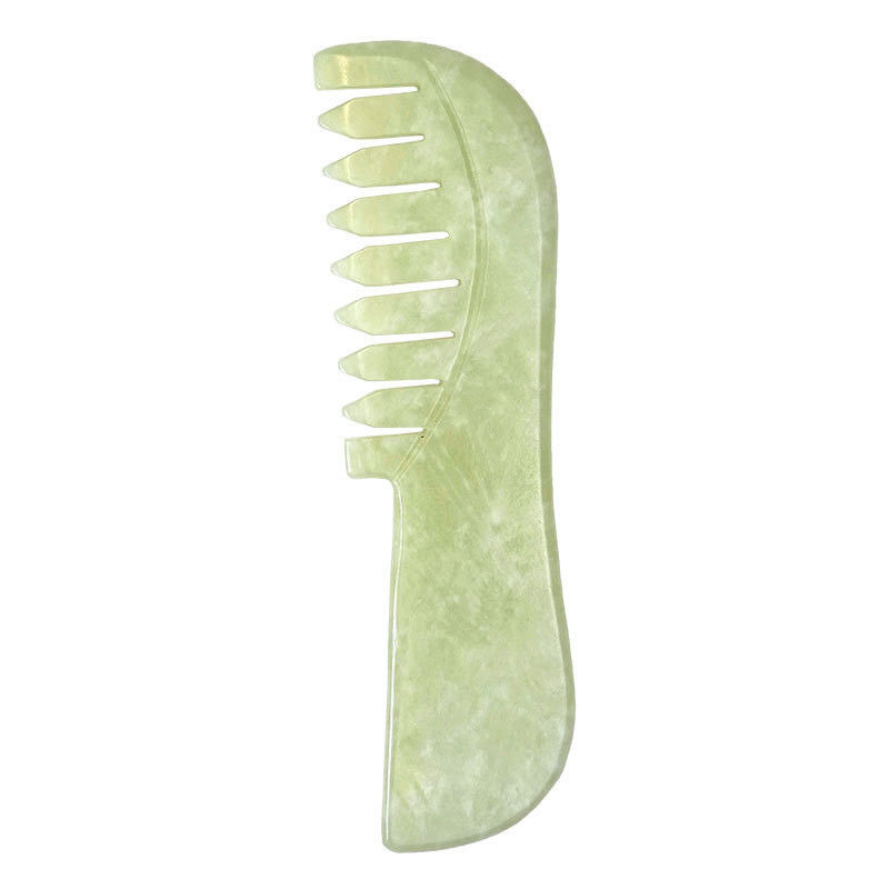 Fournitures de peignoir vert grattant jade gua sha pierre massage des cheveux du visage outils de peignage guasha peigne xiuyu avec logo personnalisé disponibled