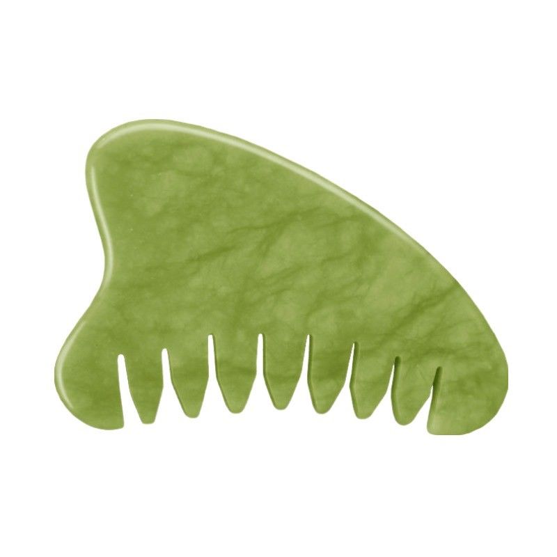 Propriétés Équipement de massage de la tête Jade vert naturel Gua Sha Masseur du cuir chevelu Peigne de massage lymphatique pour soins de santé des cheveux