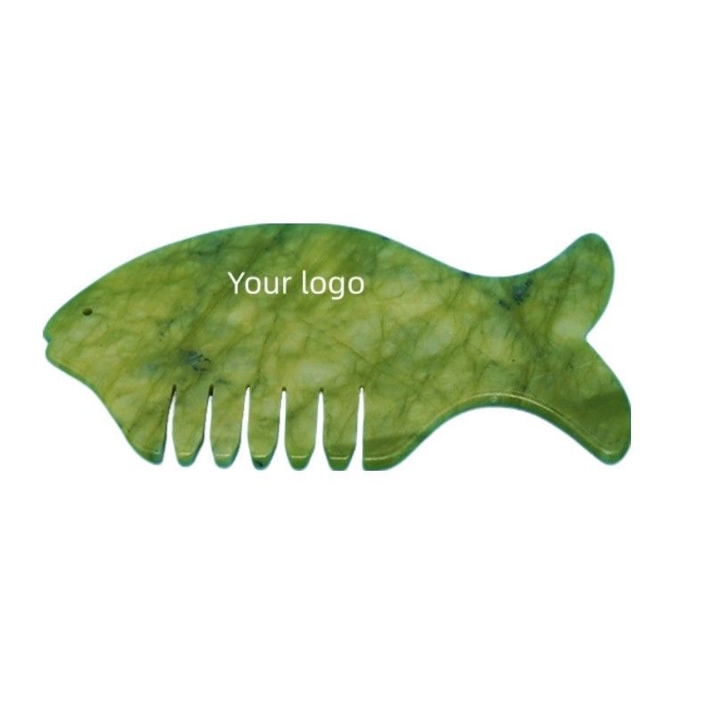 2024 Forme de poisson Xiuyan Jade Gua Sha Scalpe Massage Peigne à la tête Guasha Massageur pour équipement de massage à la tête jaune