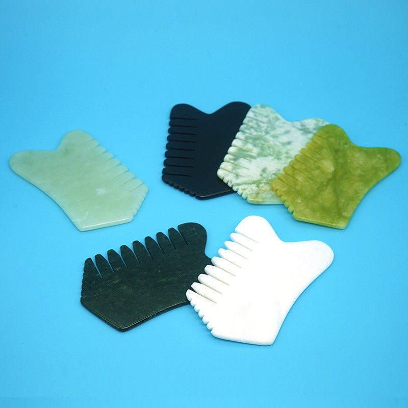 Jade Gua Sha Peignes de massage Peignes à cheveux en pierre Outils de tête portatifs pour les muscles du corps et outil de massage facial multifonctionnel