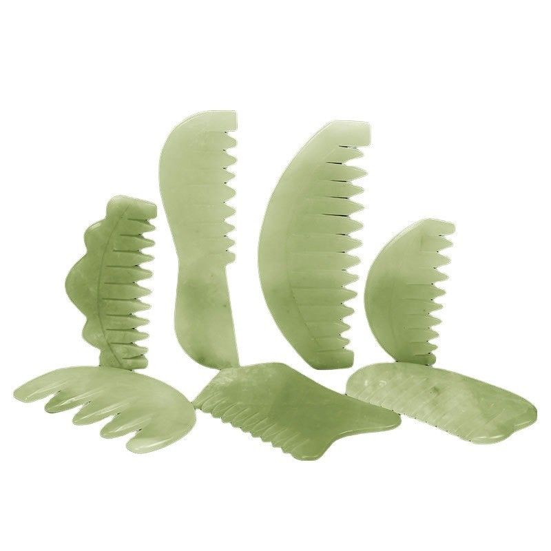 Thérapie d'acupuncture et massage du cuir chevelu Peigne naturel de cheveux en jade avec outils Xiuyan Jade Gua Sha