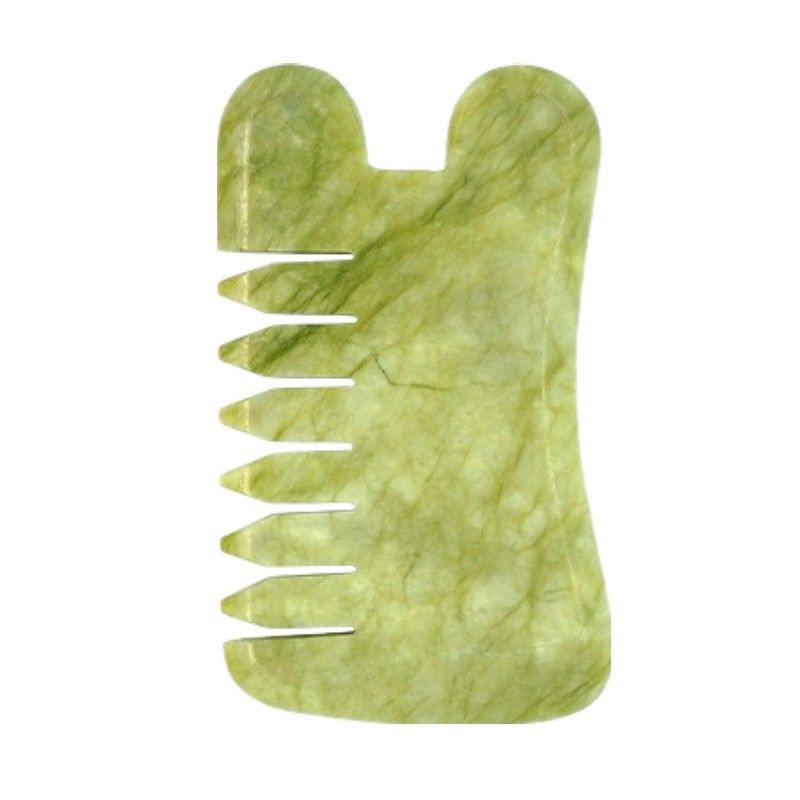 Naturel vert Xiuyan Jade Gua Sha Peigne de massage du cuir chevelu Peigne de massage de tête en pierre Guasha pour les soins de santé des cheveux Salon de beauté