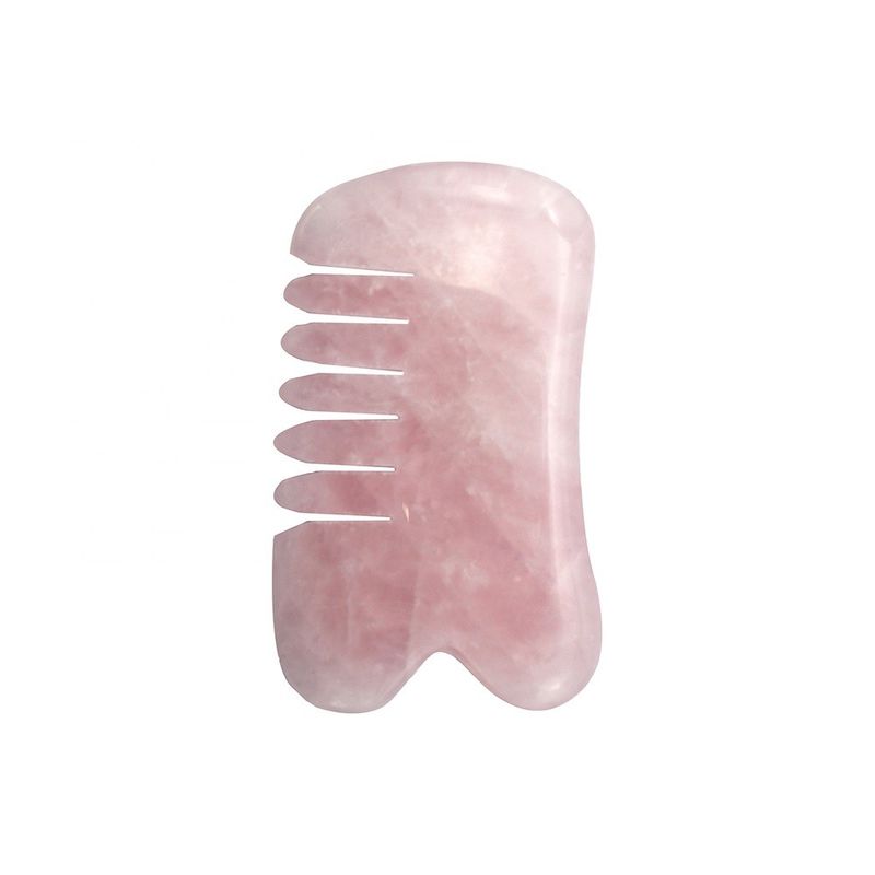 Fabrication artisanale à la main en rose naturel au quartz Gua Sha rasage de massage peigne de cheveux Guashsa pour les têtes Mode de massage n ° abkgs-030